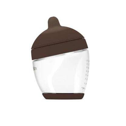 Emulait Glass Classic Baby Bottle for Newborns and Infants, Natural Breast-Like Shape 3, Color Rich, Anti-Colic Venting, Soft Silicone Nipple - color: Rich