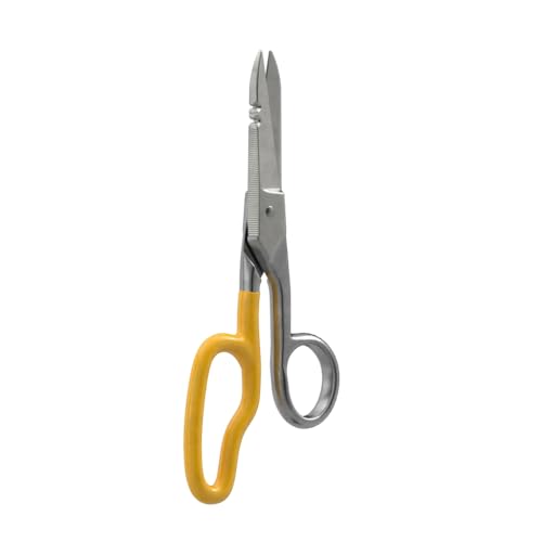 Klein Tools 2100-8 Free-Fall Electrician Snips, Made in USA, 6.25-Inch Stainless Steel Scissors with Stripping Notches, Fully Serrated Blade, Extended Handle, Electrical and Heavy-Duty Applications - style: Free-Fall Snip
