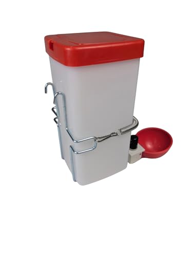 Hen's Choice™ 1L (32 oz) Drinker W/Cup, Nipple, & Wire Bracket for Poultry & Small Animals, Chick Waterer, Red - color: Red/White, size: 1 Liter