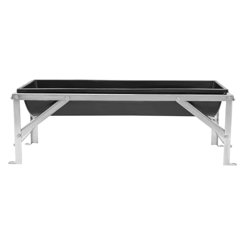 9.2 Gal Livestock Feed Trough with Stand, Heavy Duty Galvanized Steel Goat Feeder Trough for Sheep Horse Cattle, Raised Large Capacity Farm Animal Feeding Pan - color: Silver+Black