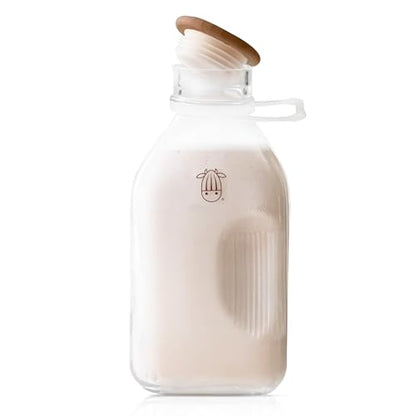 Almond Cow - Glass Pitcher with Lid and Spout, Glass Bottle Milk Container for Refrigerator, Clear Milk Jar Bottles, Food-Grade Liquid Container - 60 fl oz Capacity, 5 x 4 x 10 Inches - size: Glass Pitcher - 60 fl oz (Pack of 1)