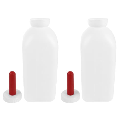 NUOBESTY 4 Pack 2L Livestock Milk Feeding Bottles with Extra Replacement Rubber Nipples, 67.6oz Large Goat Lamb Calf Bottle with Handle, Farm Animal Milk Feeder for Puppy Sheep Cattle