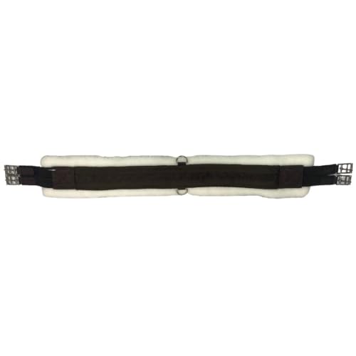Intrepid International English Girth with Fleece - Breathable Lightweight Horse Girth for English Saddle, Double Elastic Easy Attachment, Brown with White Fleece