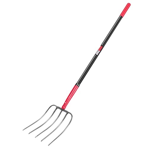 5-Tine Pitchfork Garden Fork Fiberglass Handle for Farm Work 57 in