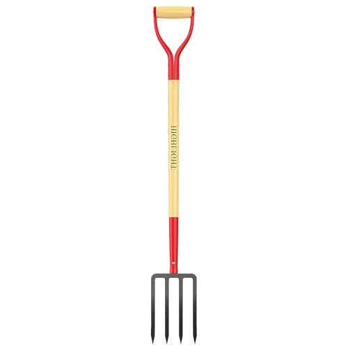 Pitch Fork Pitchfork,4-Tine 45Inch Wood Y-Grip Garden Spading Fork | Heavy duty steel fork,wide anti-clog tines,hardwood Y grip for clay soil, compost, mulch and vegetable gardening.