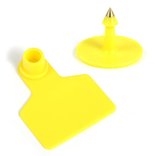 Blank Cattle Ear Tags - 100PCS Plastic Livestock Ear Tags Farm Animal Tags ID Tags Red Yellow Green Blue Orange Ear Tagger Cattle Ear Tags for Cow Cattle Sheep Goats Pigs Hogs Mark Label (Yellow) - style: Yellow