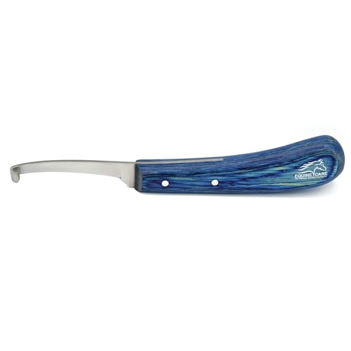 Equine Care Right-Handed Narrow Farrier Hoof Knife, Horses, Ponies, Minis | Narrow hoof knife for detail trimming; J2 stainless steel blade; smooth blue layered handle; right- or left-handed - style: Right-Handed