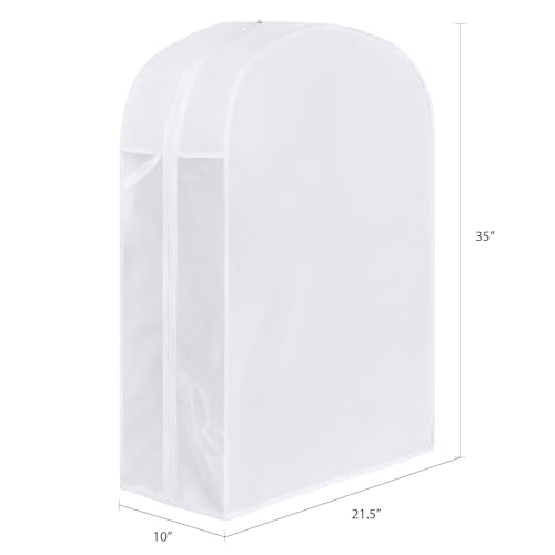32" Cotton Garment Bag for Hanging Clothes, Short, 3 Pack Suit Bag | Breathable Cotton Fabric, Extre Large 10in Gusseted, Organza Window, Durable Zipper, For Short Clothes, White - size: 10"W x 32"H-3pcs