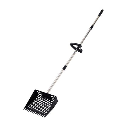 2-in-1 Chicken Poop Scooper & Rake - 10” Metal Chicken Poop Sifter Shovel with Fine Mesh, Pooper Scooper for Sand - Adjustable 39–67” Stainless Steel Handle, Animal Waste & Coop Cleaning Tool