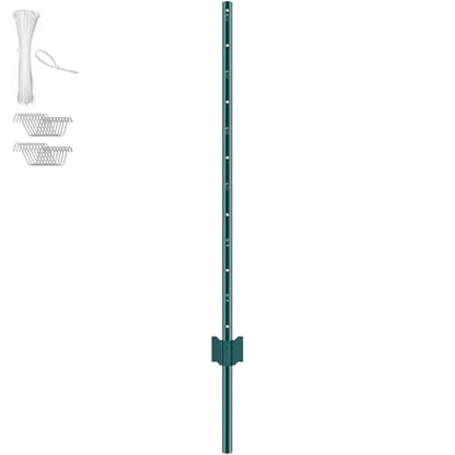 VEVOR 4 Feet U-Channel Metal Fence Post, 10 Pack with 20 Zip Ties & 20 Clips, Sturdy Steel Stakes for Garden Yard, Lawn, Farms and Outdoor Wire Fencing, Green - size: 4 Feet 10 Pack
