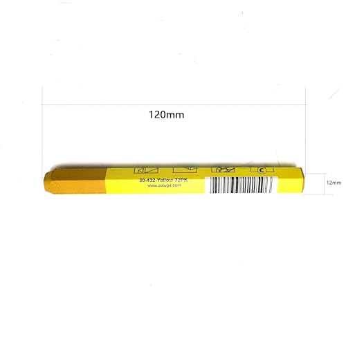 Zeluga 4.7in. x 0.47in. Hex Shape Industrial Lumber Marking Crayons for Clear and Permanent Markings, Yellow 12 Pack
