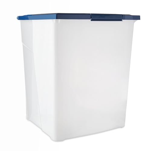 Pet Food Storage Container, Clear and White, 50 lb Capacity, BPA-Free Plastic, Airtight Seal, Flip-Top Lid, Rectangular, 15x12.5x24 Inches (50 lbs)