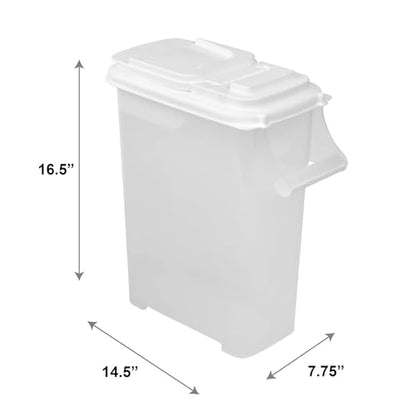 Bird Seed Storage Container with Pour Spout, 16 Quart Capacity, White, 16.5H x 14.5W x 7.75D inches