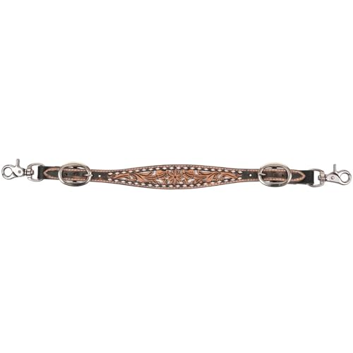Circle Y White Daisy Filigree Tooling Durable Western Horse Size Adjustable Length Equine Wither Strap for Breast Collar with White Buckstitch Border