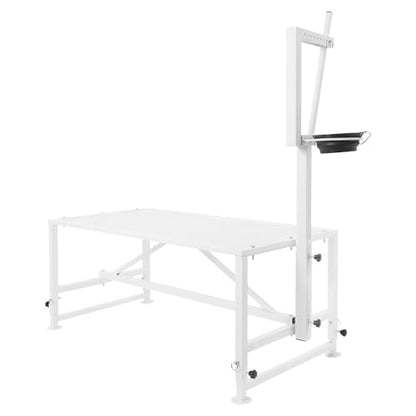 47 in Goat Milking Stand, 600 LBs Stand for Goat Milk and Sheep Trimming, Metal Goat Stand with Headpiece and Feeding Bin for Grooming, Shearing,and Milking (White) - color: White