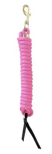 Nylon Training Lead Rope Leather Ends 14' w/ Brass Swivel Snap (Light Pink) - color: Light Pink
