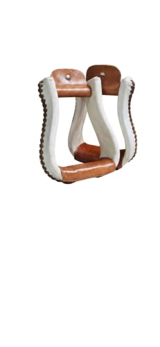 Western Saddle Stirrups White Rawhide Braided Leather Covered Pair | Cowboy Horse Riding Tack, Trail Riding, Ranch Work, Western Pleasure