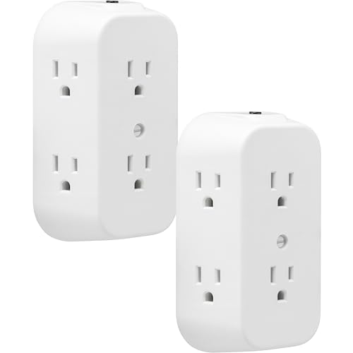GE 6-Outlet Extender, 2 Pack, Grounded Wall Tap, 3-Prong