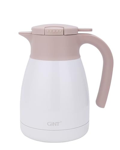 GiNT 1L / 34Oz Thermal Coffee Carafe, Insulated Stainless Steel Coffee Carafes for Keeping Hot/Double Walled Vacuum Thermal Carafe (White) - color: White, size: 34 Ounces