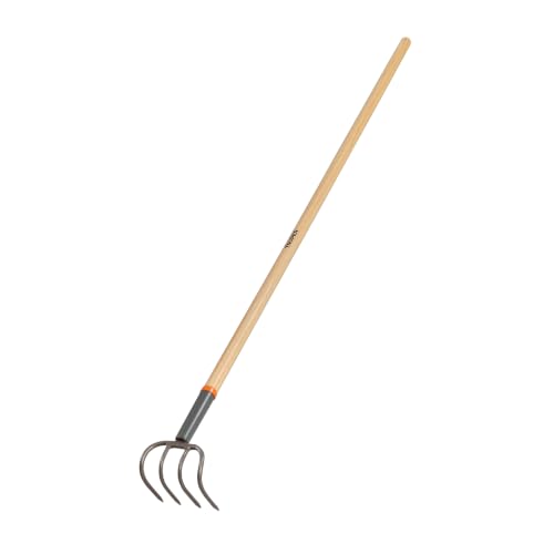 Truper 4-Tine Forged Cultivator Fork (Model 10568 / CUL) | 54-Inch Pine Wood Handle, Heavy-Duty High-Carbon Steel Cultivator for Breaking Bales, Straw, Manure, and Soil Aeration