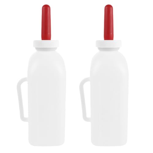 NUOBESTY 4 Pack 2L Livestock Milk Feeding Bottles with Extra Replacement Rubber Nipples, 67.6oz Large Goat Lamb Calf Bottle with Handle, Farm Animal Milk Feeder for Puppy Sheep Cattle