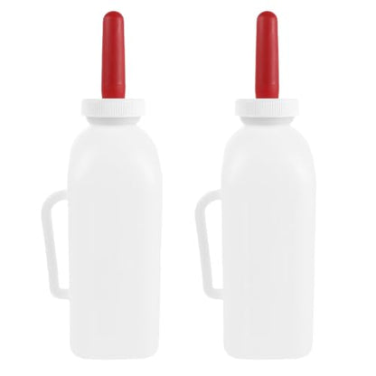 NUOBESTY 4 Pack 2L Livestock Milk Feeding Bottles with Extra Replacement Rubber Nipples, 67.6oz Large Goat Lamb Calf Bottle with Handle, Farm Animal Milk Feeder for Puppy Sheep Cattle