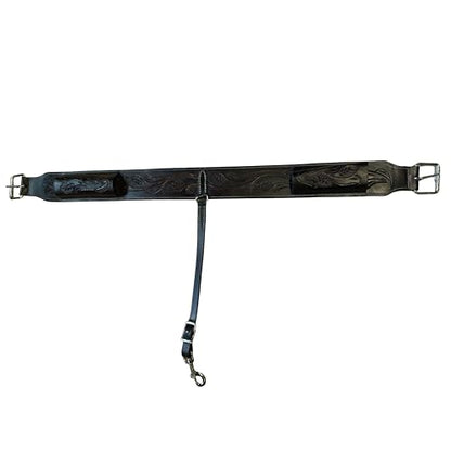 Hulara Western Carved Leather Rear Flank Back Saddle Girth Cinch Belt with Bucking Strap Comfytack |Premium Flank Cinch Belt Leather Horse Girth - color: Black Flower