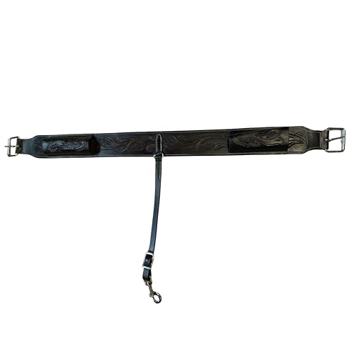 Hulara Western Carved Leather Rear Flank Back Saddle Girth Cinch Belt with Bucking Strap Comfytack |Premium Flank Cinch Belt Leather Horse Girth - color: Black Flower
