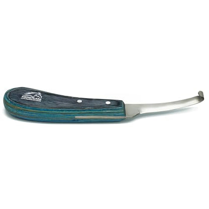 Equine Care Left-Handed Narrow Farrier Hoof Knife, Horses, Ponies, Minis | Narrow hoof knife for detail trimming; J2 stainless steel blade; smooth blue layered handle; right- or left-handed - style: Left-Handed