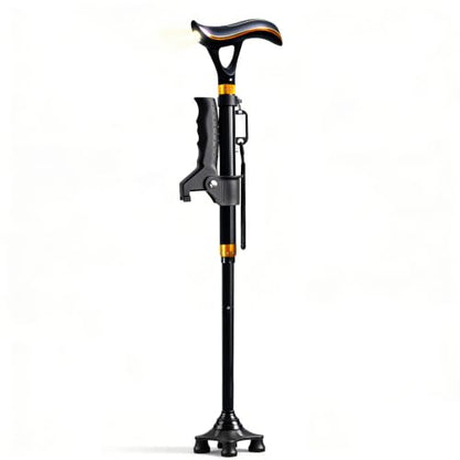 Foldable Walking Cane for Seniors with Dual Handle LED Light & Alarm