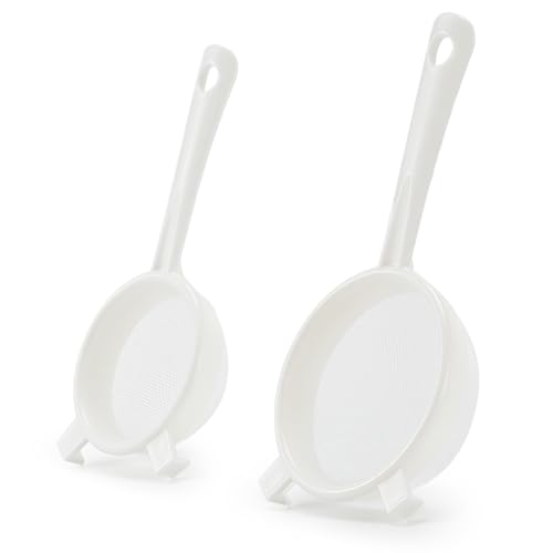 Luckyiren Kefir Strainer Set, Plastic Non-Metal Sieve with Fine Mesh | 3.15" & 3.94" Diameter Double-size for Mason Jars, Grains, Milk Kefir, Water Kefir & Kombucha, Food Grade, Easy to Clean - color: Ivory