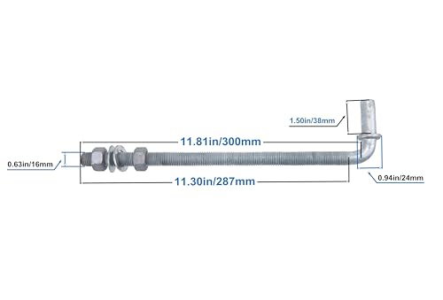 J-Bolt Post Hinge with 5/8" Hinge Pin Galvanized Post Gate Hinge for Chain Link Fence, Washers & Nuts Included (12" (4 Pcs)) - size: 12" (4 Pcs)