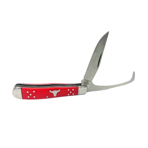 Farrier Knife - Stainless Steel Pocket Knife with Hoof Pick - Red - color: Red