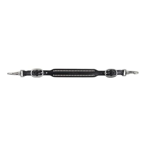 Circle Y Wither Strap with Silver Spot Accents - Equestrian Smooth Leather Both Sides Snaps Adustable Wither, 3/4" Width - Black - color: Black
