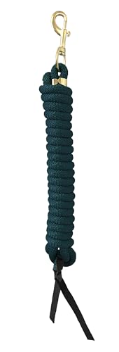 Nylon Training Lead Rope Leather Ends 14' w/Brass Swivel Snap (Hunter Green) - color: Hunter Green