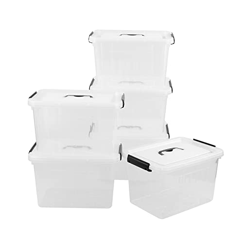 Qskely 6-Pack Clear Plastic Storage Bin, 10 L Latch Storage Box with Handle