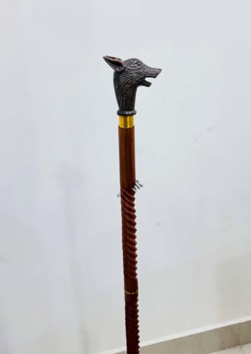Handmade Solid Brass Head Handle Vintage Style Antique Wooden Walking Stick Cane Gift (3 Fold Wooden Walking Cane) - style: Fox walking handle Stick