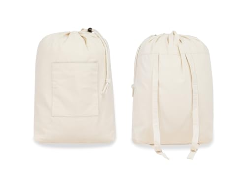 PurpleEssences Cotton Laundry Drawstring Bag, 15x28 In, Set of 1 - Natural - size: 15 x 28 Inch