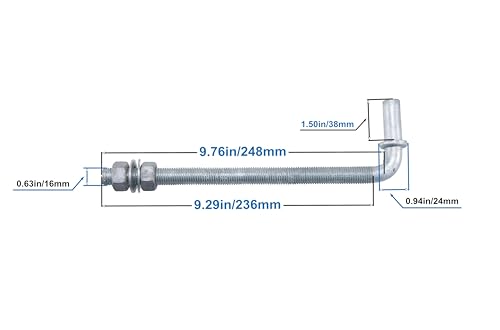 J-Bolt Post Hinge with 5/8" Hinge Pin Galvanized Post Gate Hinge for Chain Link Fence, Washers & Nuts Included (10" (2 Pcs)) - size: 10" (2 Pcs)