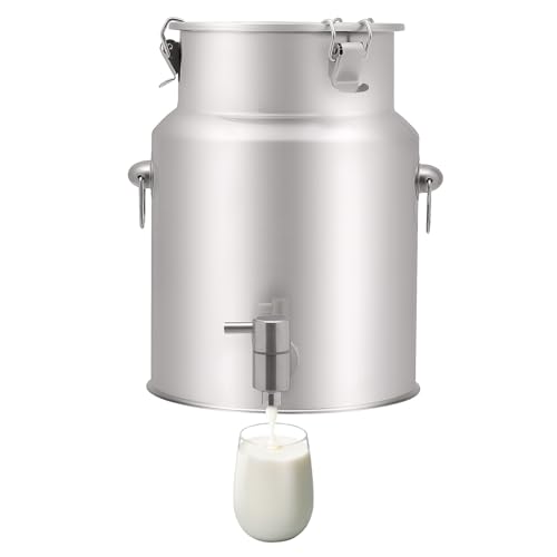 304 Stainless Steel Milk Can with Spigot, 10L/2.64Gal Beverage Drink Dispenser with Lid, Bucket Water Jug Pot for Milk Wine Oil