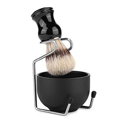 CCbeauty Mens Shaving Brush and Bowl Set, 4-in-1 Bristle Shave Brushes Kit with Stainless Steel Shaving Bowl & Soap Mug, Safety Razor Stand, Birthday Dad Gifts Set for Men, Black Soap 3.5Oz - color: 2# Black Soap