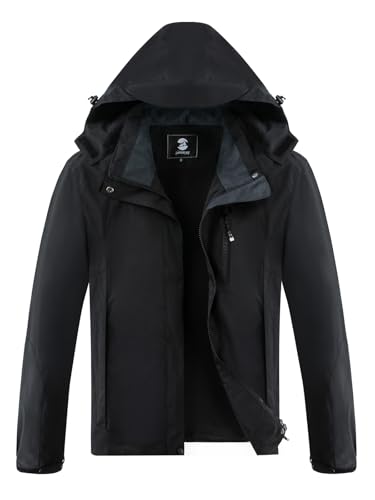 Womens Waterproof Rain jacket Lightweight Raincoat with Removable Hood - color: Black, size: Medium