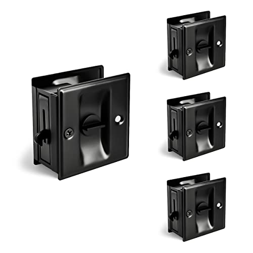 HOMOTEK 4 Pack Privacy Pocket Door Lock Hardware with Pull Pocket & Bi-Fold Door Hardware- Replace Old Or Damaged Sliding Door Locks Quickly and Easily, 2-3/4”x2-1/2”, for 1-3/8” Thickness Door, Black - color: Black, size: 4 Pack