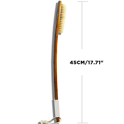 ICANdOIT-17.71Inch Natural Boar Bristles Anti-Slip Long Handle Bath Brush,Bent Handle Shower Scrubber for Exfoliating,Shower Back Brush,Exfoliation Set with Pumice Stone (1 Pack) - size: Boar Bristles 17.71 Inch(Pack of 1)