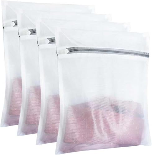 4 Pack Durable Laundry Bags Mesh Wash Bags, With Zipper