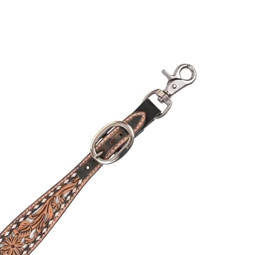 Circle Y White Daisy Filigree Tooling Durable Western Horse Size Adjustable Length Equine Wither Strap for Breast Collar with White Buckstitch Border
