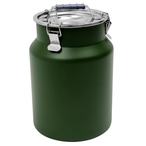 DYNAMI 3.2Gal Stainless Steel Airtight Canister,Large Metal Food Storage Container,Stainless Steel Bucket Milk Can Milk Jug With Lid & Handle, for Kitchen Rice Flour Coffee Bean (Green) - color: Green