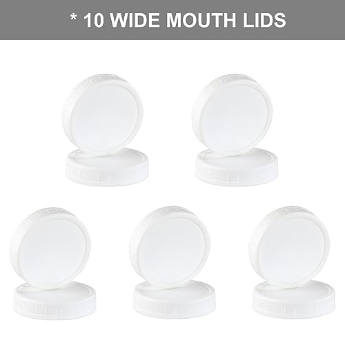 AOZITA [20 Pack] WIDE Mouth Mason Jar Lids for Ball, Kerr and More - White Plastic Storage Caps for Mason/Canning Jars - Leak-Proof, Dishwasher Safe & Food Grade - size: 10 Wide Mouth (Pack of 2)