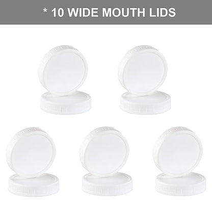 AOZITA [20 Pack] WIDE Mouth Mason Jar Lids for Ball, Kerr and More - White Plastic Storage Caps for Mason/Canning Jars - Leak-Proof, Dishwasher Safe & Food Grade - size: 10 Wide Mouth (Pack of 2)