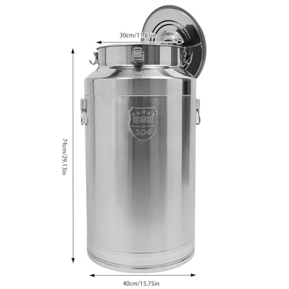 Stainless Steel Milk Bucket with Sealing Lid and Carry Handle,Thickened Stainless Steel Milk Can Large Liquid Container Storage Hold Solids Such as Rice, Beans, and Grains (88L/23.3Gal) - size: 88L/23.3Gal